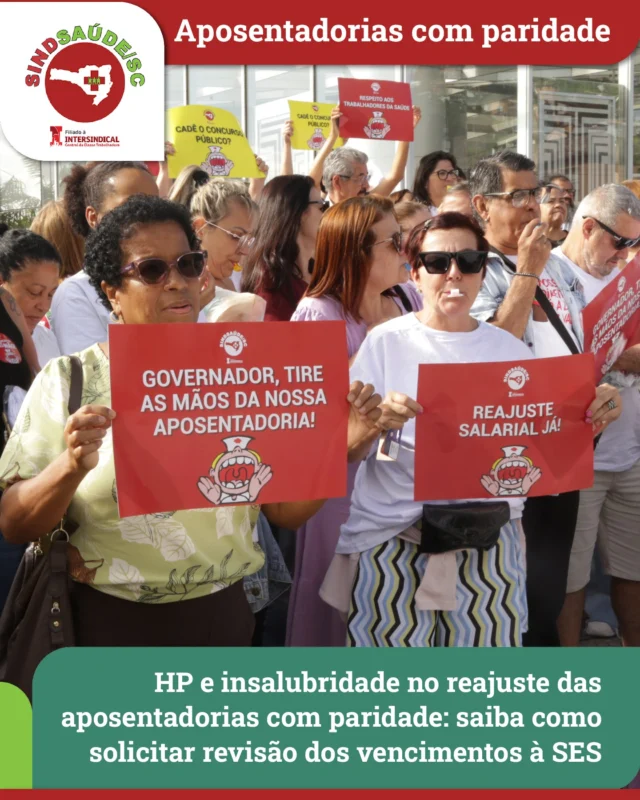 O SindSaúde informa que a análise jurídica das inconsistências nas rubricas de HP e insalubridade da folha suplementar de reajuste das aposentadorias com paridade está em processo de finalização. Ao longo da próxima semana, a diretoria do sindicato manterá a categoria informada a respeito da situação.

Embora a análise geral da situação ainda esteja em desenvolvimento, alguns servidores inativos conseguiram solicitar revisão dos vencimentos junto ao RH da unidade em que trabalhavam e aguardam deferimento.

A solicitação pode ser feita mediante envio de formulário diretamente ao setor da unidade em que trabalhou. O modelo do documento pode ser acessado no site do SindSaúde ou solicitando aos diretores e pelo WhatsApp do sindicato.

Acompanhe e fique atento às redes do sindicato para atualizações sobre a situação.