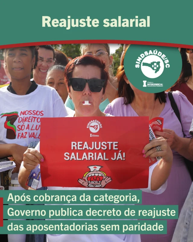 💸 APOSENTADORIAS SEM PARIDADE

A Administração Estadual publicou, nesta semana, o decreto que garante o reajuste anual aos aposentados e pensionistas SEM paridade em SC. O valor, de 3,90%, relativo às perdas inflacionárias de 2025, será concedido com retroativo a janeiro, conforme previsto na legislação.

➡️ Os novos valores serão reajustados a partir da folha de pagamento de junho, que também deverá vir com os retroativos. 

Para aqueles que já recebiam aposentadoria ou pensão até janeiro de 2025, o reajuste será integral. Os demais beneficiários, que começaram a receber durante o ano passado, receberão o valor proporcional ao índice acumulado em cada mês.

Continuamos lutando para que esse reajuste baseado nas perdas inflacionárias possa ocorrer automaticamente em janeiro, data-base prevista em Lei. Atualmente, a necessidade de decreto específico faz com que os aposentados e pensionistas sem paridade precisem esperar meses até que a administração estadual faça o reajuste. 

🚨 Reforçamos que esses valores são para os aposentados SEM paridade, que não são contemplados com o reajuste geral dos servidores. As aposentadorias COM paridade tiveram um reajuste de 9% no ano passado. 

Atualmente, o SindSaúde está ainda com uma ação coletiva no judiciário cobrando o reajuste das rubricas de HP e insalubridade das aposentadorias com paridade. O indicativo é de vitória para os aposentados, mas aguarda decisão judicial.

✊ Seguimos na luta!